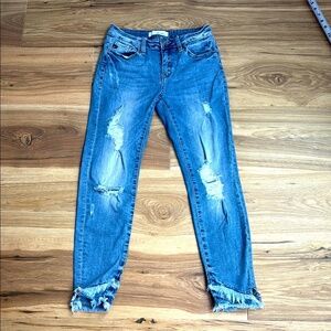 Kancan Skinny Jeans Blue Denim‎ Stretch Mid Rise Distressed Junior Sz. 7/27